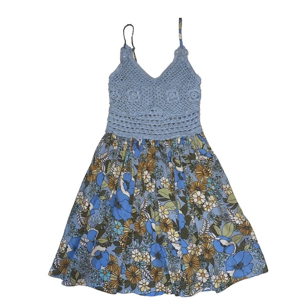 B.O.G Collection Floral Mini Dress Crotchet Top Spring Summer Women's Size S